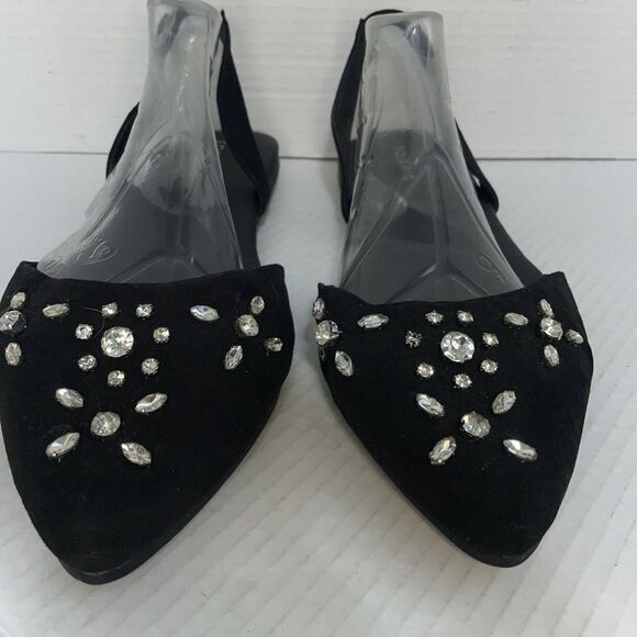 "Torrid Flats‎ Womens Black Rhinestone 13 Pointed Toe Slingback Evening Shoes - Picture 1 of 14
